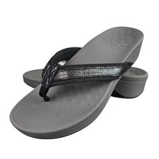 Vionic High Tide Foil Flip Flop Thong Sandals TVW4895 Black Silver Sz 8