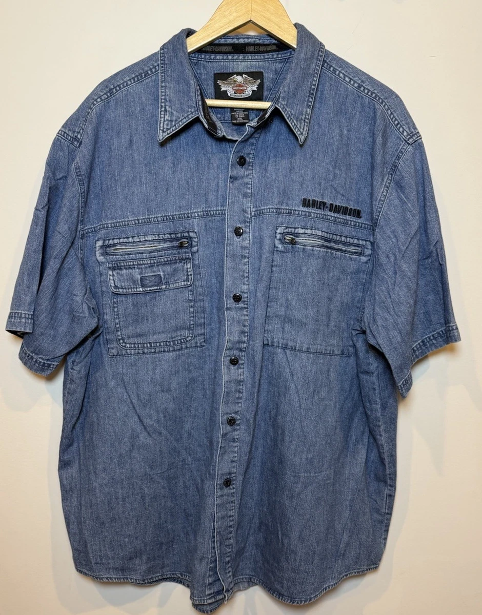 Harley-Davidson Denim Short Sleeve Casual Button-Down Shirts for