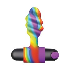 XR Brands Bang Vibrating Rainbow Butt Plug Remote Control Rechargeable