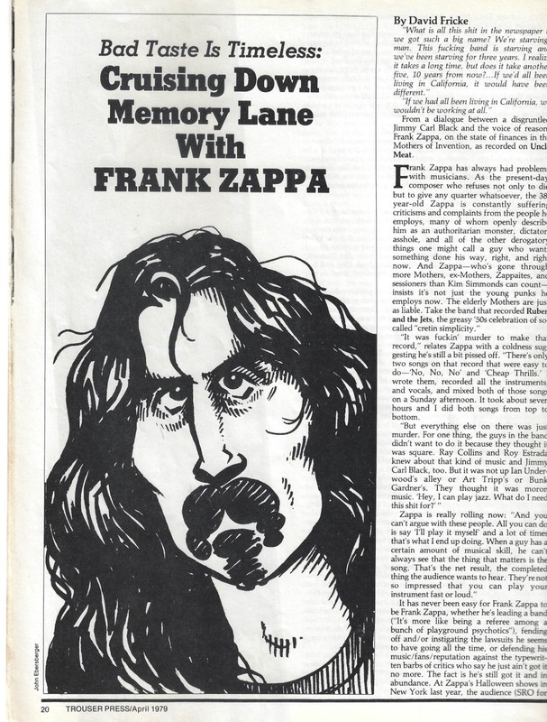 TROUSER PRESS Frank Zappa article, April 1979