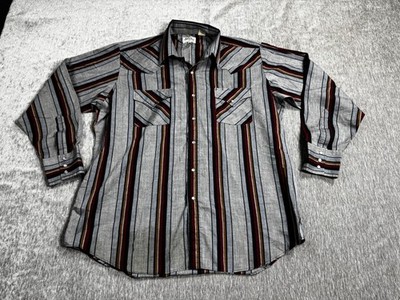 Ely Cattleman Shirt Mens XL Gray Striped Western Pearl Snap Long Sleeve Cowboy
