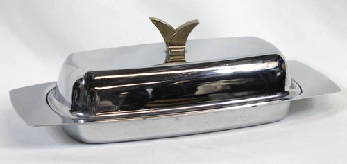 Vtg Kromex Butter Dish With Glass Insert Mid Century Modern Atomic MCM Stainless