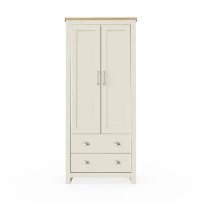 Y1 Wardrobe Bedroom Furniture 2 Door 2 Drawers Bedroom Storage Hanging Bar Cream