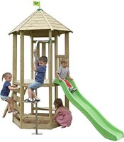 TP Toys Castlewood Play Tower, with Green Wavy Slide - childs wooden playframe
