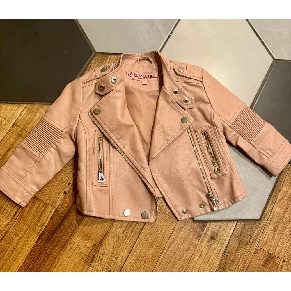 トゥッティ Urban Republic's Girls Faux Leather Moto Jacket pink ribbed style