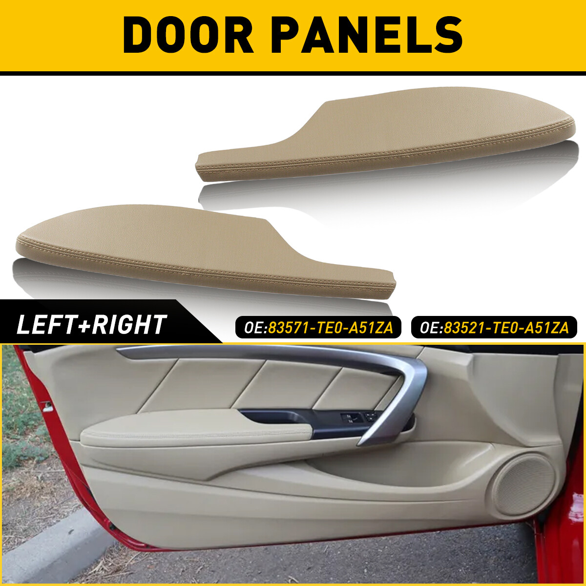 Door Arm Rest Beige Leather Front L & R Panel For 2008-2012 Honda