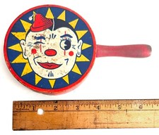 Vintage Tin Litho Winking Clown Toy Noisemaker - Kirchhof Mfg. Circa 1940's 