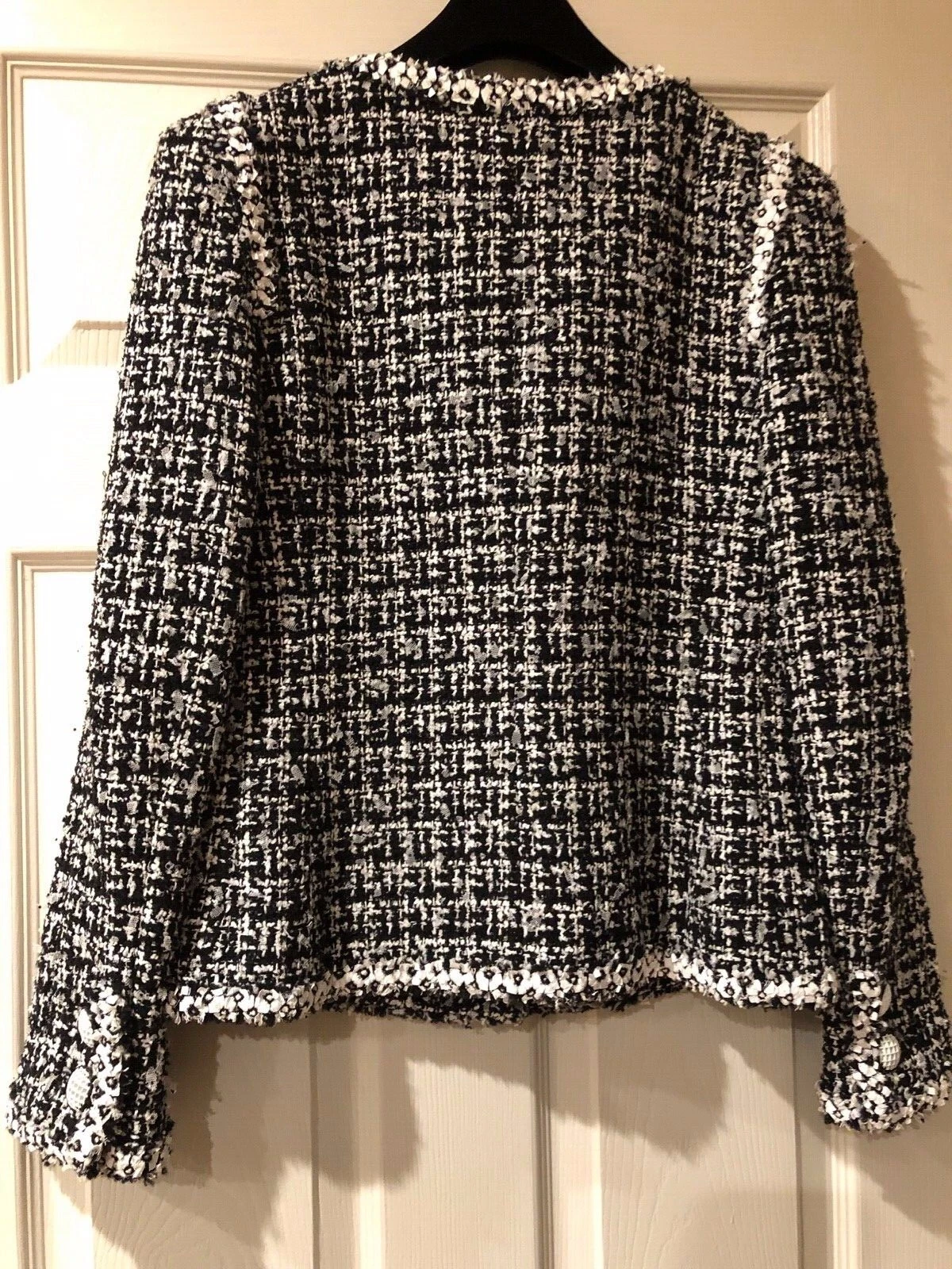 CHANEL 09P VINTAGE TWEED GIACCA NERA IMPANATA BORDO CAMELIA CC BOTTONI FR38 40 $8K