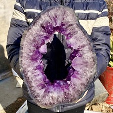 13.7LB Large Natural Amethyst Cave Crystal Slice Crescent shaped Hand Cut Repai