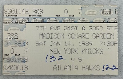 NBA 1989 01/14 Atlanta Hawks at New York Knicks Ticket-Dominique Wilkins