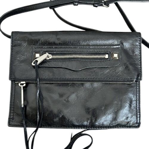 Sac bandoulière Rebecca Minkoff cuir noir pompons créateur bikercore - Photo 2 sur 16