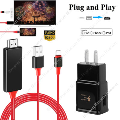 For iPhone 12 11 XR 8 7 6 HDMI Mirroring AV Cable Phone to TV HDTV Adapter 1080P