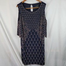 XSCAPE Womens Navy BEADED Bell Sleeve Knee Length Evening Sheath Dress Plus 20W