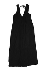 Old Navy Sleeveless V Neck Tie Back Smocked Maxi Shift Dress Black Womens S
