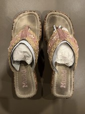 Vintage Mudd Jeans Sheer Pink Floral Suede Wedge Cork Sandal Original Box 8.5