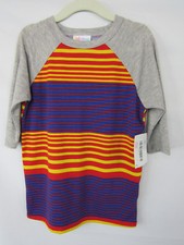 Lularoe Sloan Kids Top Shirt Size 6 Blue Red Yellow Striped Pattern New Unicorn