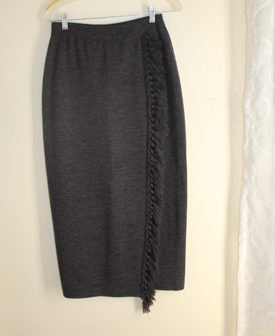 Theomile -talla M Art-To-Wear Gris con Flecos Larga Recta Lana Punto Funky Falda