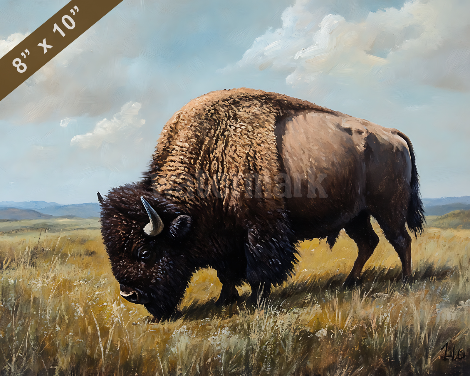 American Bison grazing in a meadow oil painting 8x10 Print | eBay