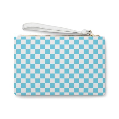 Checkerboard Clutch / Pouch - Vegan Leather - 9.5'' x 6.5'' x 0.2'' - BABY BLUE