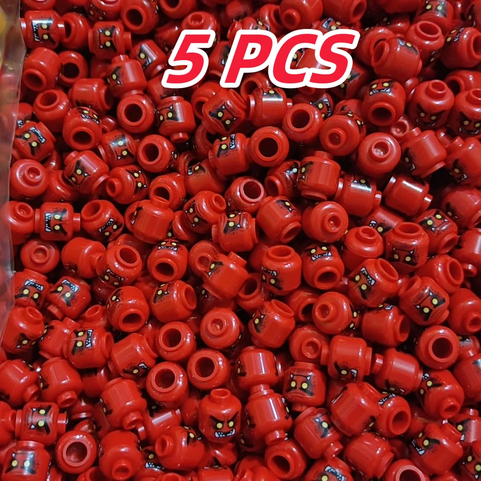 5 PCS LEGO PARTS Minifigure Head 3626pb1488 Red Foto 2 de 4
