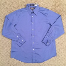 Croft  Barrow Shirt Mens 16.5 Blue Long Sleeve Button Up All Cotton Pinpoint