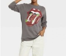 Women  s Rolling Stones Crewneck Holiday Sweatshirt Gray M NEW 