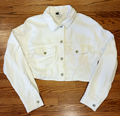 Divided By H&M Womens White Denim Cropped Jean Jacket Button Up Sz S