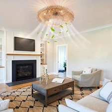 18" Bamboo Caged Ceiling Fan Light Low Profile 6 Speeds Chandelier with Remote