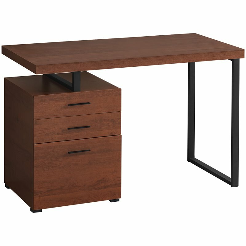 Modern 48-Inch Brown Metal Computer Desk with Storage Drawers for Home Office or Laptop Workspace-image