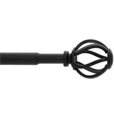 48" - 84" Telescoping 5/8 in. Single Curtain Rod, Matte Black w/ Cage Finials