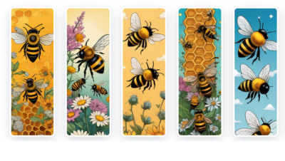 15 Printable Bee Bookmarks Digital PDF file Honeycomb, Summer Flowers, Bees Gift