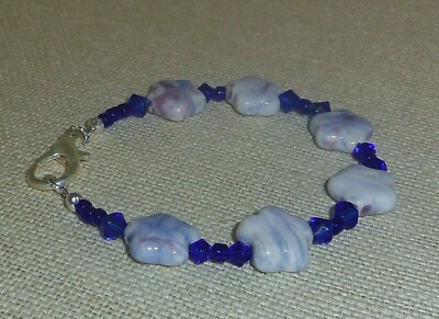 Blue porcelain flower beads 7' handmade bracelet with lobster clasp jewelry B107