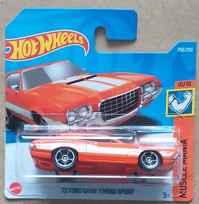 HOT WHEELS 2022 '72 FORD GRAN TORINO SPORT, ORANG/WHITE, SHORT CARD.