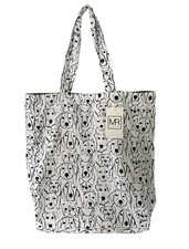 Reversible cotton tote bags, black and white, dog print, dog lover bag