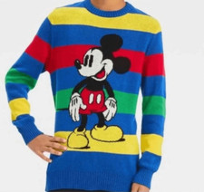 Disney Kids Large 100 Mickey Mouse Re-Imagined Retro Striped Knit Sweater