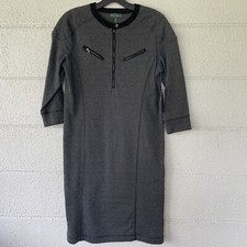 LRL Lauren Ralph Lauren Sweater Dress Womens Small Charcoal Cotton 1/4 Zip NWT