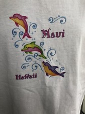 VTG ca.1990's MAUI, Hawaii Islands Colorful DOLPHINS White T-Shirt Large ANVIL