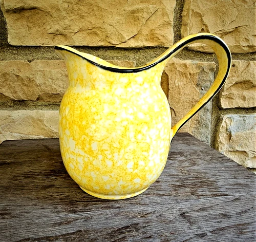 STANGL Yellow Spongeware Town & Country Pitcher Jug Pottery 6.5" T Hand Painted