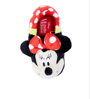 NWT Girls Minnie Mouse Slippers Red White Polka Dot Size 9/10