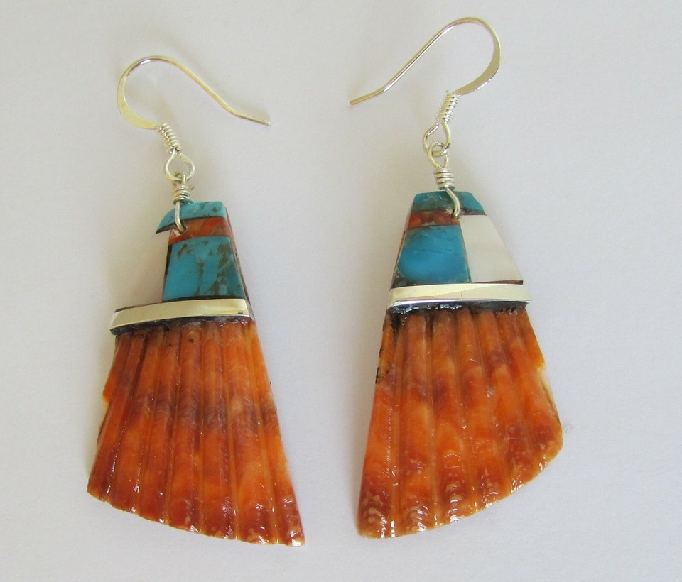 Native American Santo Domingo Sterling Shell Earrings By James Crespin ...