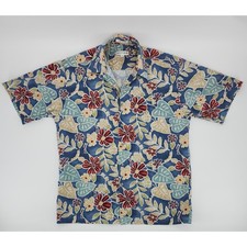 Pierre Cardin Mens Blue Floral Tropical Cotton Button Up Shirt Short Sleeve M