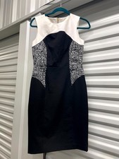 Calvin Klein Sheath Dress Women's 4 Black & White Sleeveless Back Zip Work Dress