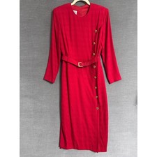 Vintage Yves Cossette Depeche Mode Dress 4 Red Wool Belted Career Work Suit 90s