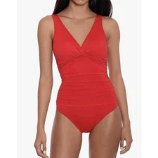 LRL Ralph Lauren Beach Blub Solid Twist Underwire One Piece Size 6 Red Slimming 