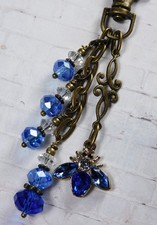 Bee Purse Charm Bag Clip Blue Clear Antique Brass Handmade New