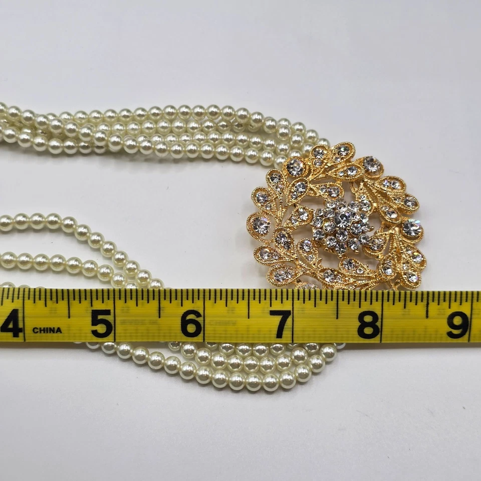 Collar Colgante Vintage Imitación Perla Estrás Tono Dorado Dinero Antiguo Coqueta Foto 3 de 4