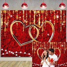 Red Rose Valentines Backdrop Photography Love Heart Wedding Decor 84x60 Inch