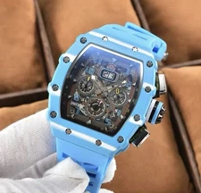 Richard Fashion Style Rapper Mille Colorful Deal Skeleton Light Blue Watch