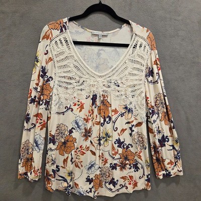 Daniel Rainn Top Womens Size Large Floral Crochet Lace Cottage Boho Flowy