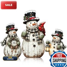 Barydat 3 Pcs Snowman Christmas Decorations Rustic Wooden Indoor Decor